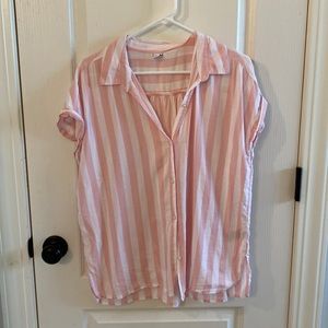 Pink and white striped button up collared shirt, size large, Old Navy